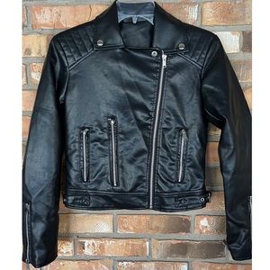 Shein Women’s Black Faux Leather Biker Zip Up Jacket Size 4 Small